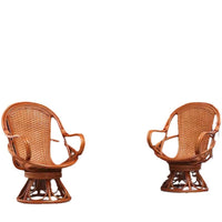 Rattan Woven Chair and Coffee Table Set, 3-Piece Balcony Single Natural Rattan Chair with Backrest, Real Rattan Swivel Chair