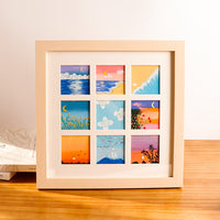 Oil Pastel Painting Display Frame with Mat Board for 10x10cm Artworks, Square Multi-Grid Tabletop/Wall Mount