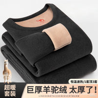 Unisex Extra Thick Thermal Underwear Set with Alpaca Fleece Lining for Winter Warmth
