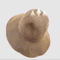Handmade Straw Wide-Brim Sun Hat for Women, Summer Outdoor UV Protection Fisherman Cap