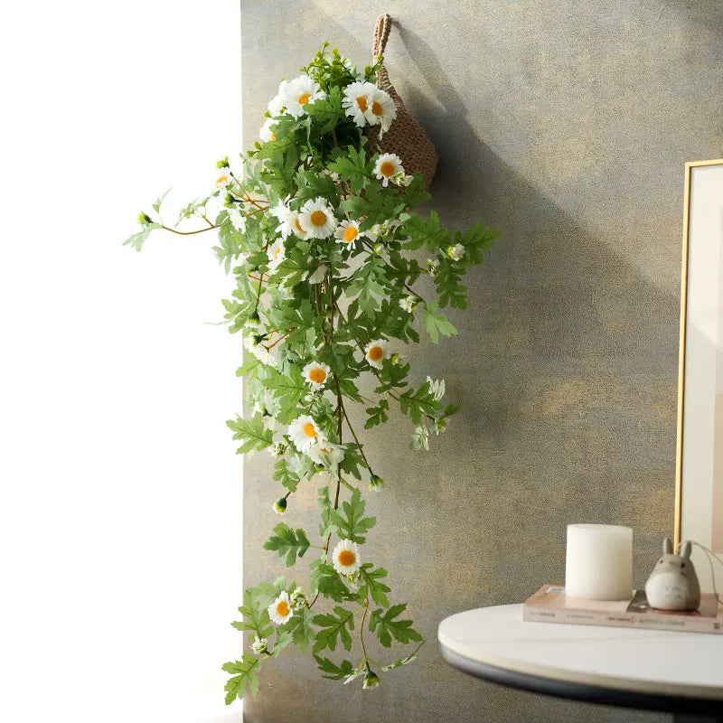 Churuo Anran Daisy Artificial Flower Vine Wall Decor for Living Room Bedroom Background Wall Decoration