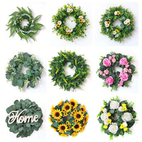 Spring Artificial Greenery Rose Sunflower Wreath European American Home Wall Decor Pastoral Fake Flower Silk Flower Hanging Ornament