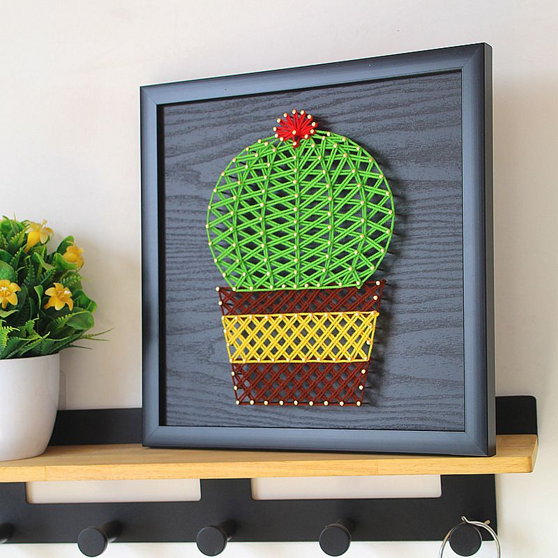 Cactus String Art DIY Kit with Yarn and Nails for Home Decor