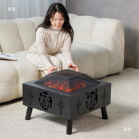 Outdoor Fire Pit Table Set for BBQ and Heating, Indoor/Outdoor Charcoal Grill and Brazier
