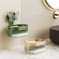 Butterfly Suction Cup Soap Dish Wall-Mounted Drain Soap Holder for Bathroom and Kitchen, No Drilling, Luxury Style