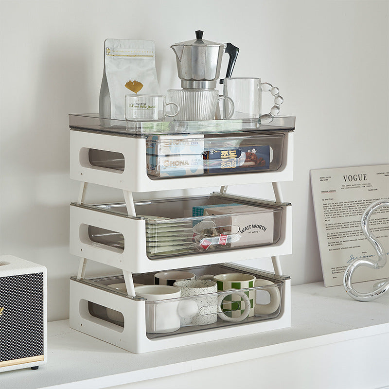 Desktop Dustproof Coffee Mug and Glass Cup Storage Organizer with Drawer