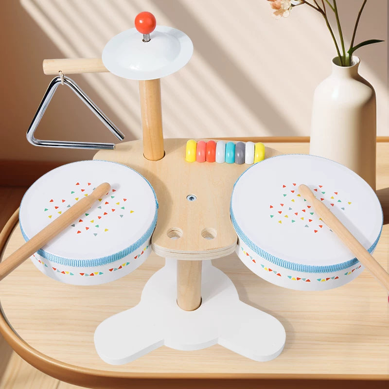 Multifunctional Wooden Drum Set & Cat Music Station for Kids' Early Education