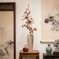 Luxury Rotating Stone Pattern Vase Ornament with Faux Flowers for Living Room Entrance Decor