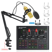 Professional Live Streaming Sound Card Kit with Condenser Microphone and Stand for DJ KTV Voice Changing Noise Reduction