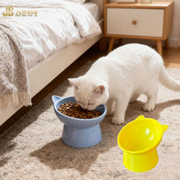 Anti-Tipping Elevated Pet Bowl for Cats and Small Dogs, Tilted Design for Neck Protection, Prevents Chin Acne, Food and Water Dish