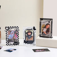 Korean Style Plaid 3-Inch Desktop Photo Frame, Simple Acrylic Transparent Display Stand for Idol Photocards