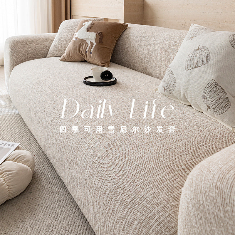 Linen Blend Stretch Sofa Cover All-Inclusive Anti-Scratch Cushion Slipcover for All Seasons