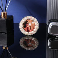 3-Inch Pearl Rose Round Photo Frame Mini Desktop Ornament