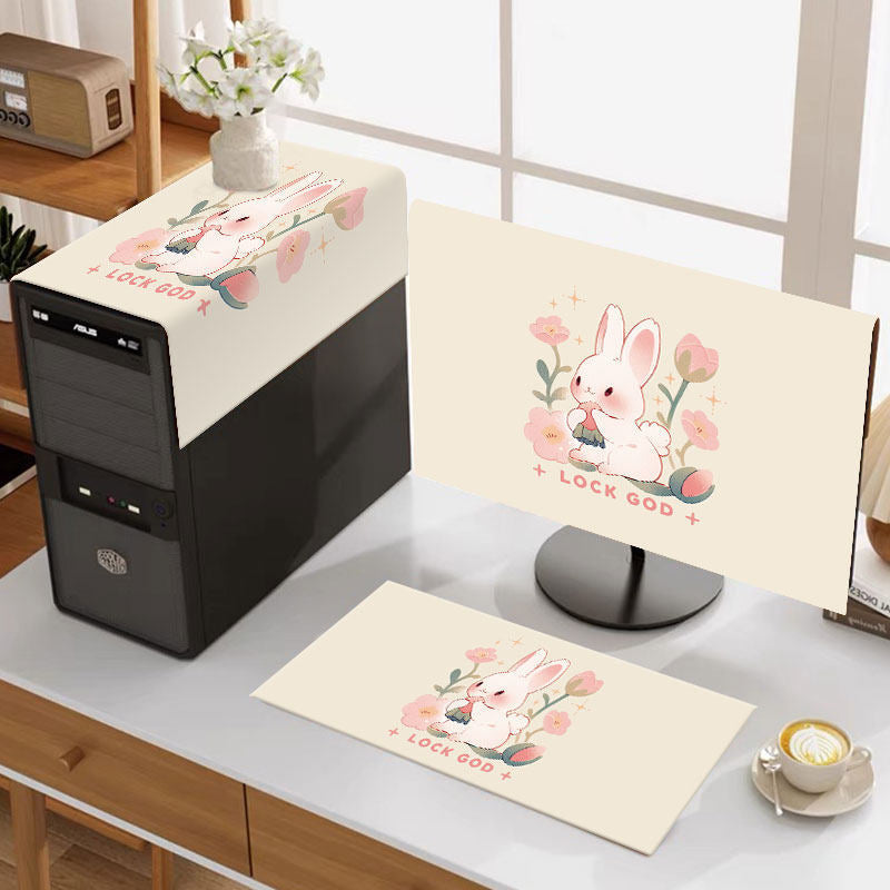Desktop Computer Dust Cover Set for Monitor, Mainframe, and Keyboard - Thickened Fabric, Cute Design