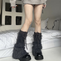 Women's Winter Plush Bowknot Leg Warmers Faux Mink Velvet Japanese Sweet Cool Stacked Socks