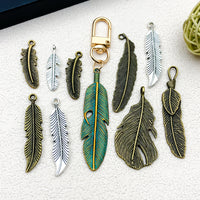 DIY Vintage Zinc Alloy Feather Leaf Charms for Necklace Earring Keychain Pendants