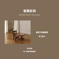 French Lace Wooden Round Table & Windsor Chair Miniature Dollhouse Furniture for OB11 Dolls