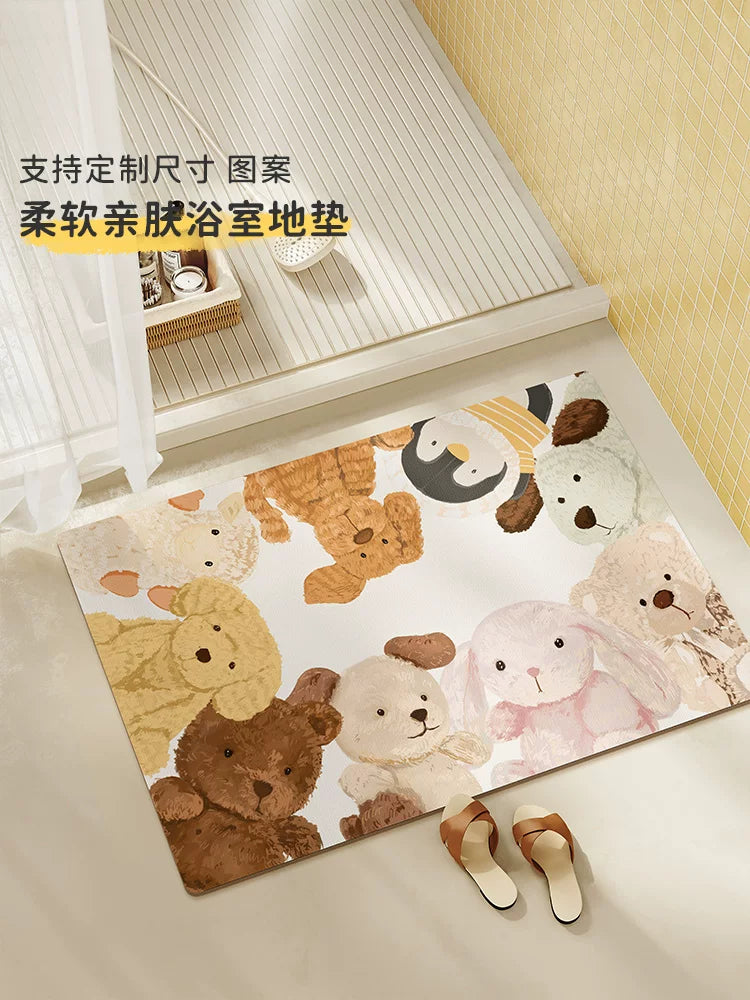 Cartoon Diatomaceous Earth Bath Mat Non-Slip Quick Dry Absorbent Soft Bathroom Floor Mat
