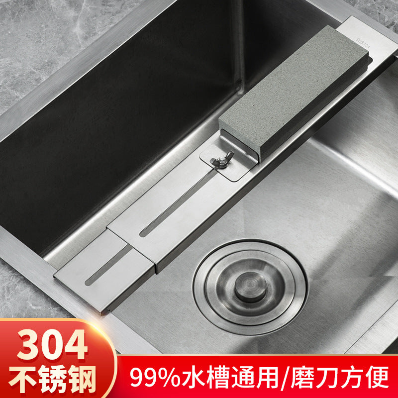 Adjustable Sink Knife Sharpening Holder with Whetstone, Stainless Steel