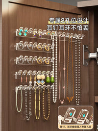 Necklace Storage Rack Behind the Mirror Cabinet Door, Bracelet and Earring Row Hooks, Anti-Tangle Wall-Mounted Jewelry Display Rack