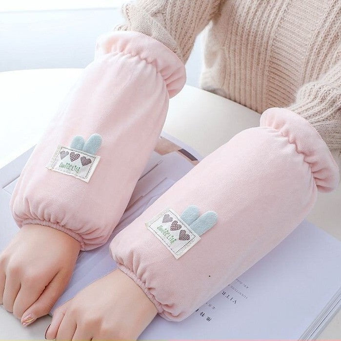 Women's Plush Down Jacket Sleeves for Office, Long Winter Anti-dirty Cuffs