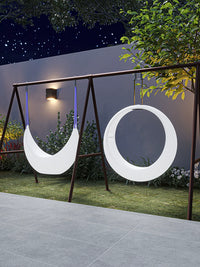 Outdoor Luminous Moon Swing Chair with A-Frame Stand for Kids and Adults, Solar Powered or Plug-in