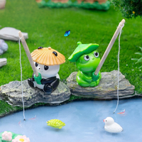Creative Fishing Panda and Frog Figurines for Aquarium Decor and Micro Landscape