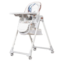 MomMark Foldable Baby High Chair with Wheels, Portable Multi-functional Infant Feeding Seat with Storage Basket