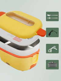 Dual-Use Electric Lunch Box, 70W Fast Heating Portable Food Warmer for Car and Home with Divided Compartments