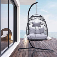 Outdoor Patio Swing Chair Wicker Hanging Basket Seat Foldable for Balcony Garden