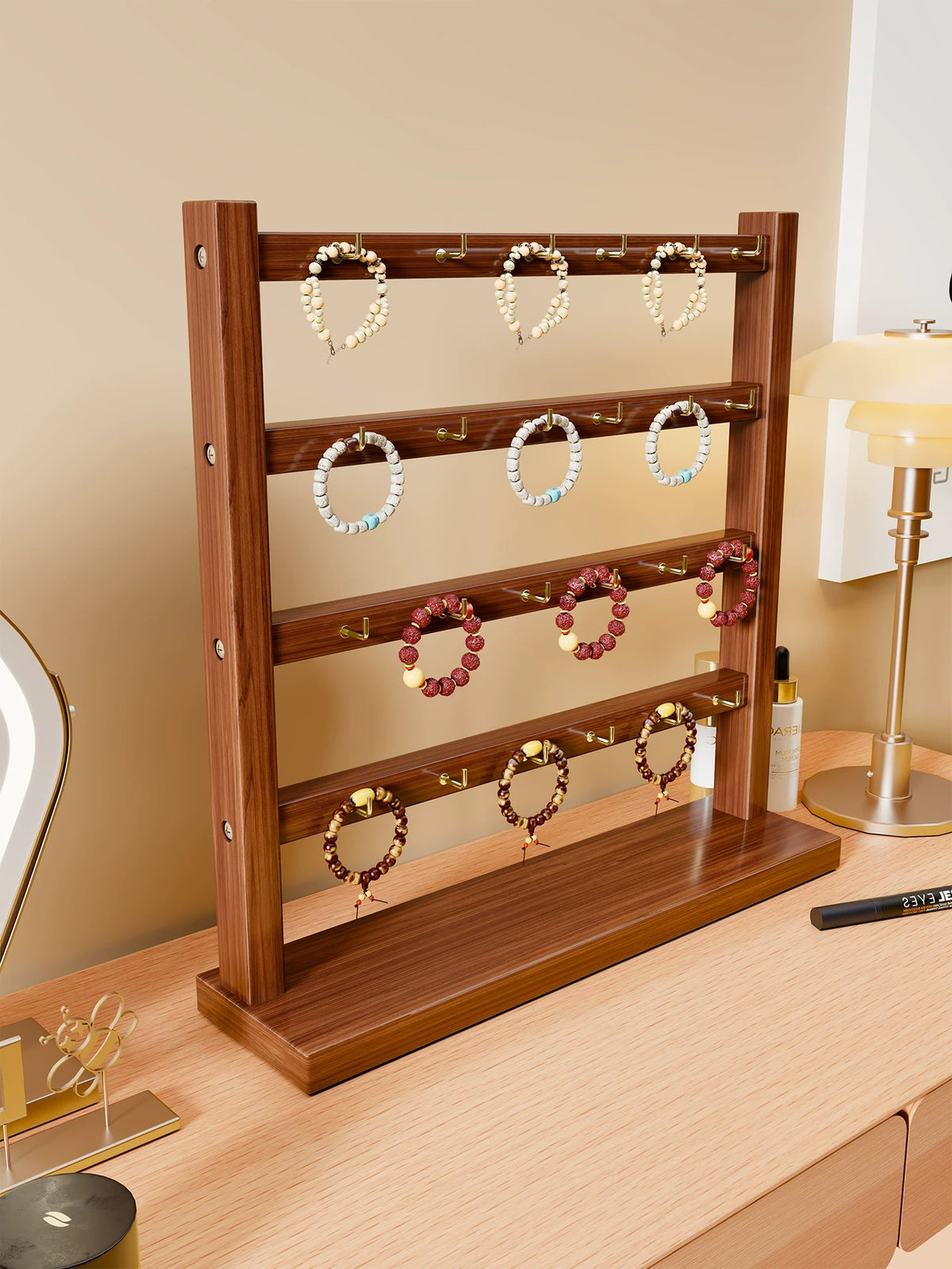 Tiered Wooden Jewelry Display Stand for Bracelets and Necklaces