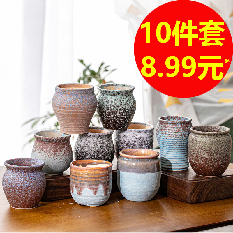 Retro Ceramic Succulent Planter Pots with Large Caliber for Creative Arrangements