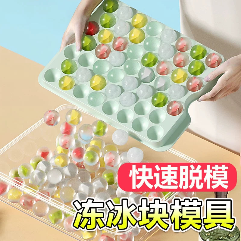 Ice Cube Mold with Press-Type Release for Fruit Spheres and Homemade Ice Blocks
