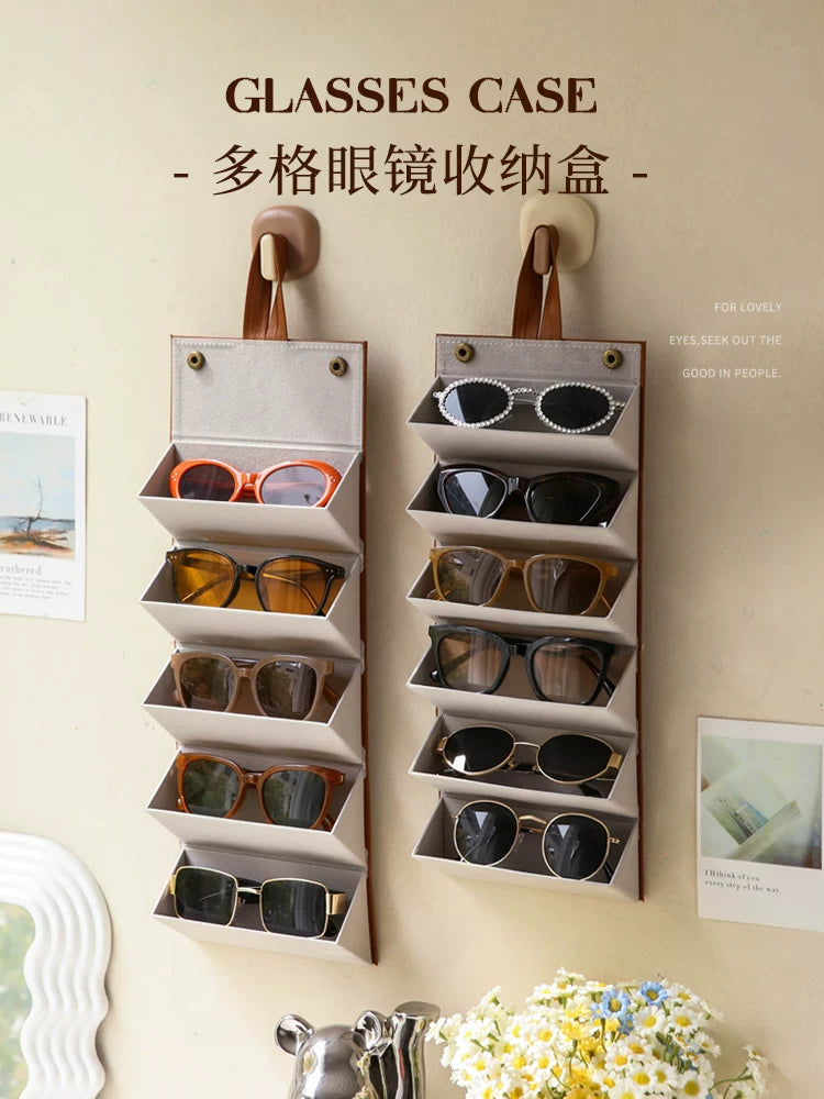 Multi-Slot Foldable Sunglasses Organizer Case for Travel and Wall Mounting