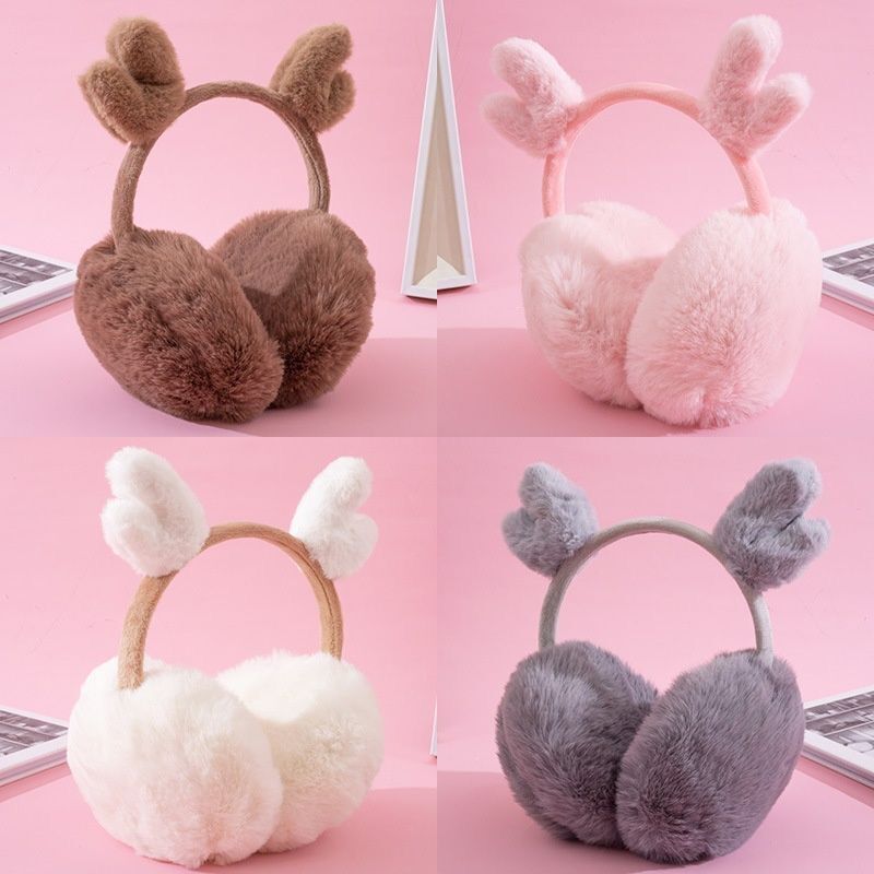 Cute Plush Deer Antler Earmuffs for Winter - Warm & Cold-Proof Ear Covers for Women