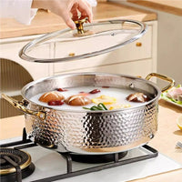 316 Stainless Steel Rose Gold Hot Pot with Divider, Induction Cooker Compatible, Thickened Hammered Design