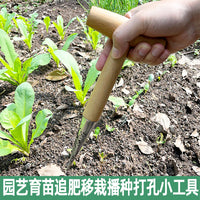 Wooden Handle Garden Dibber for Seeding, Transplanting, and Fertilizing