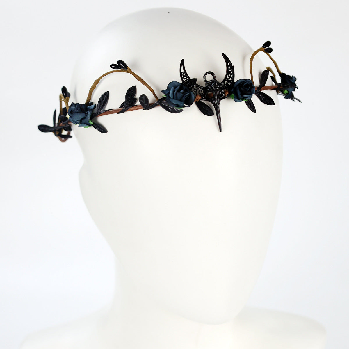 Gothic Halloween Crow Moon Headband with Forehead Pendant for Lolita Cosplay