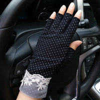 Women's Summer Half-Finger Cotton Driving Gloves with Anti-Slip Sun Protection and Elegant Lace