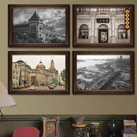 Old Shanghai Bund Street Scene Black and White Retro Photo Wall Art