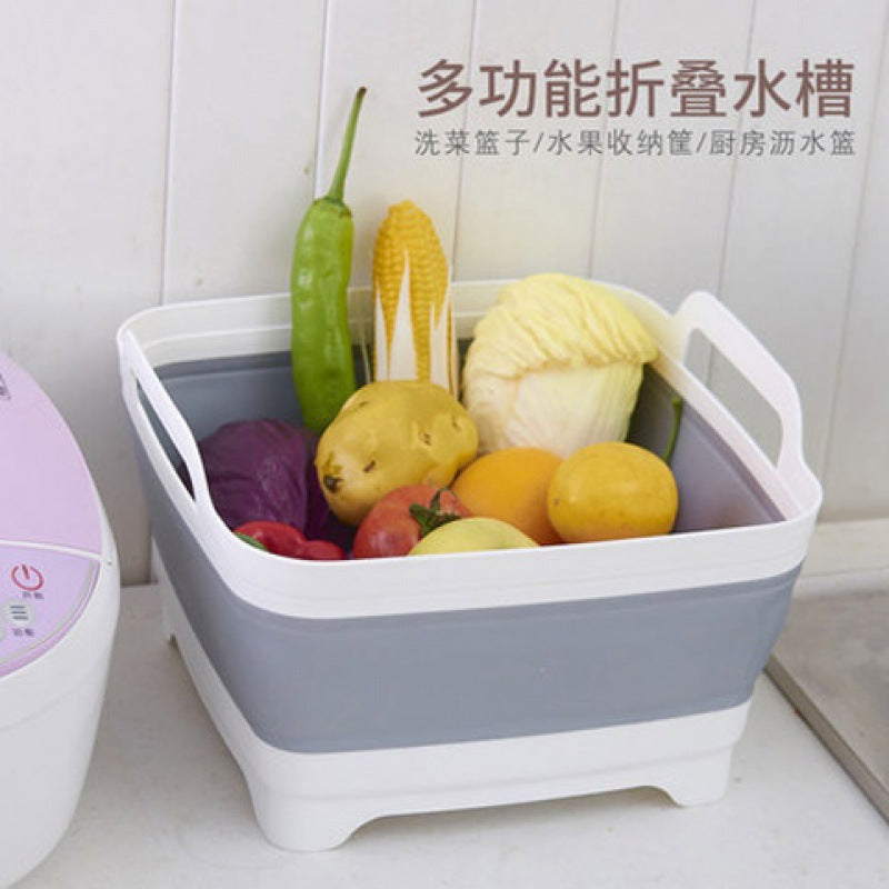 Foldable Plastic Wash Basin Portable Multi-functional Storage Basket Sink for Home Use