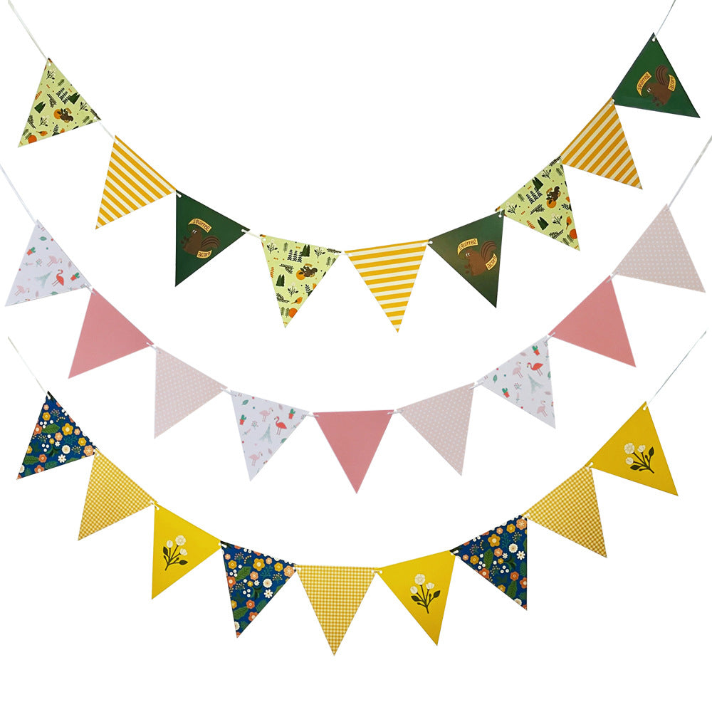Small Triangle Paper Flags for Kindergarten Festival Decoration Outdoor Children's Party Bunting Banner