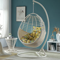 Woven Rattan Swing Chair with Stand and Table, Indoor/Outdoor Hanging Basket Chair for Adults