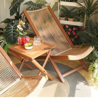 Outdoor Patio Rattan Lounge Chair with Ottoman or Side Table, Foldable Recliner for Sunbathing and Relaxation