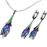 Fashionable Blue Lotus Flower Necklace and Earring Set