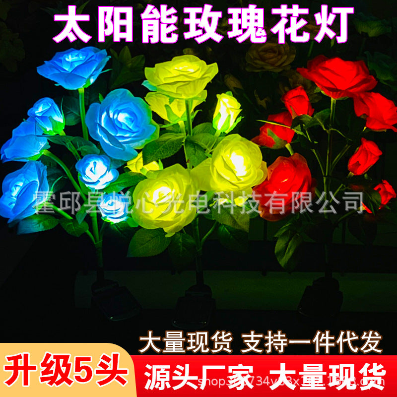 Solar Rose Flower LED Garden Decorative Lights Outdoor Waterproof for Yard Park Villa Lawn