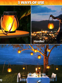 Solar Flame Lantern with Hemp Rope or Stand, USB Rechargeable Outdoor Decor for Patio & Camping