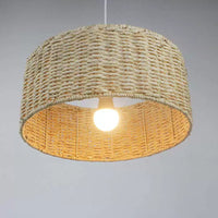 Zen Style Woven Rattan & Paper Rope Pendant Light for Bedroom Balcony Dining Room