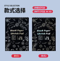 A4/A5 Black Card Sketchbook for Art Students, 150g Black Paper for Colored Pencils and Sketching