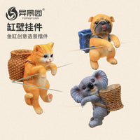 Cute Cat and Dog Backpack Planter Hanger Resin Ornament for Garden and Fish Tank Decoration